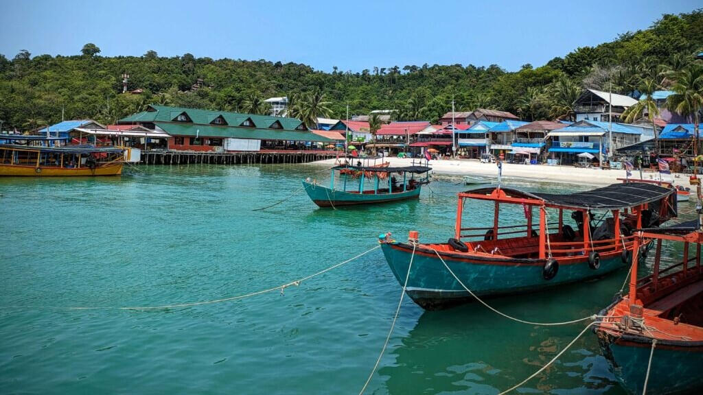 Boats moored at Koh Rong Island in Cambodia